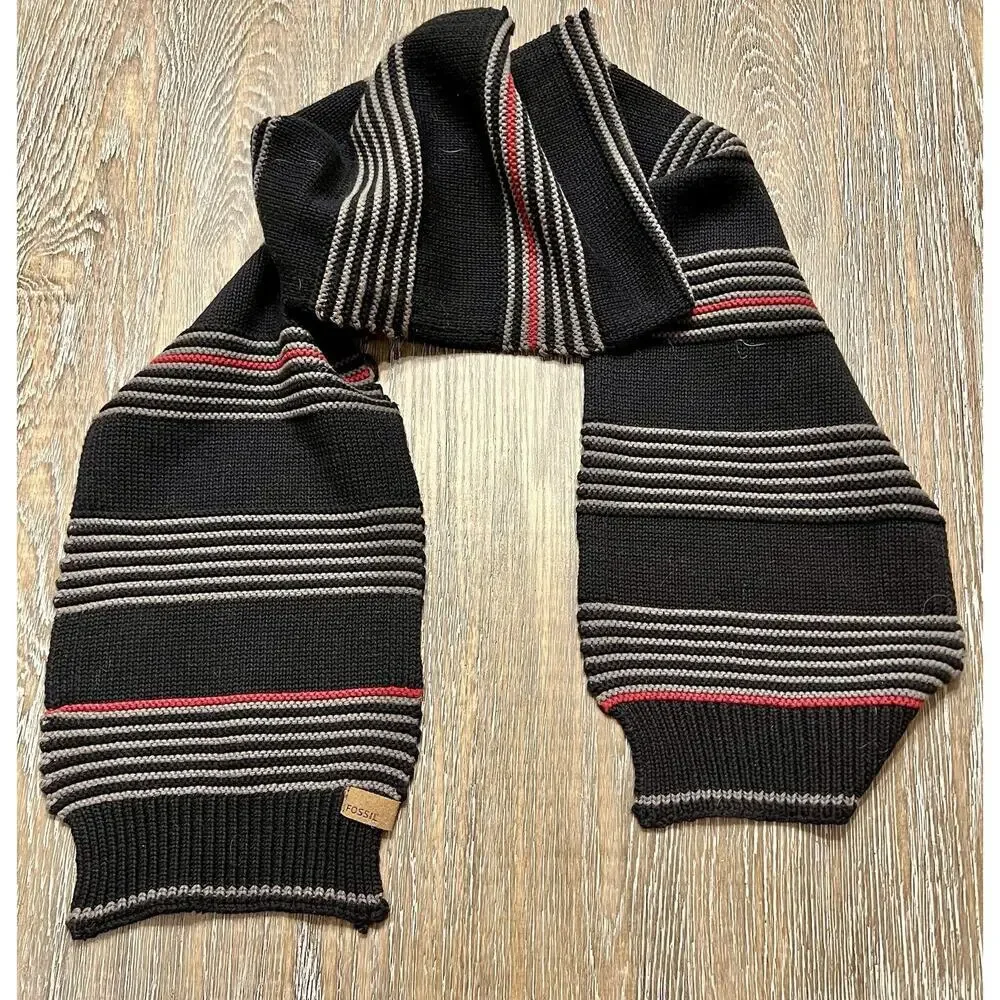 Vintage Y2K Fossil Striped Scarf Wool Blend Preppy‎ Heritage